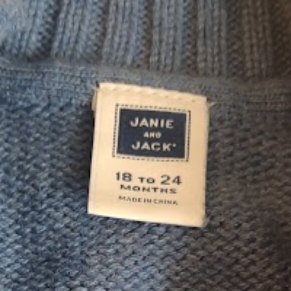 JANIE AND JACK BLUE AND WHITE BUTTON FRONT CARDIGAN MOOSE MOTIF COTTON 18-24MO - Picture 4 of 7